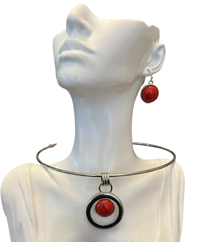 Elegant Red Stone Pendant Necklace & Earring 16 Inches Set \u2013 Modern Circle Design - Etsy | Etsy (Global)
