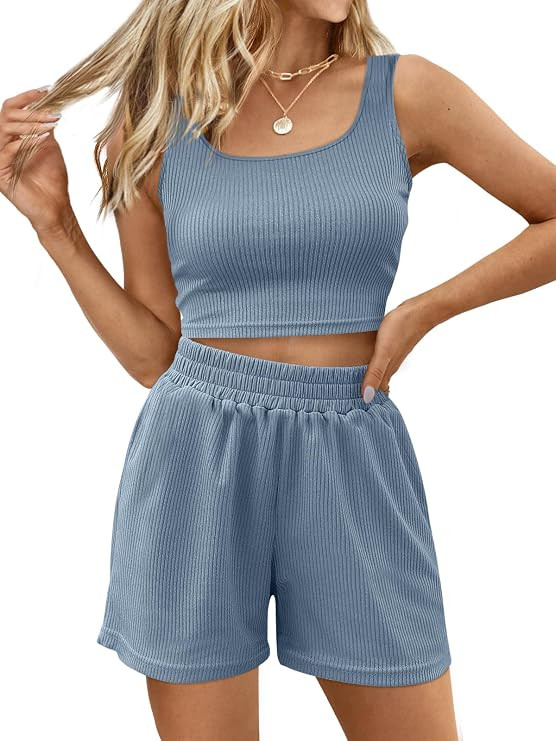 Trendy Queen Two Piece Summer Outfits 2 Piece Sets 2026 Sleeveless Matching Lounge Crop Top High ... | Amazon (US)