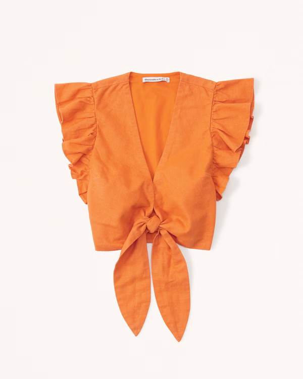 Tie-Front Linen-Blend Set Top | Abercrombie & Fitch (US)