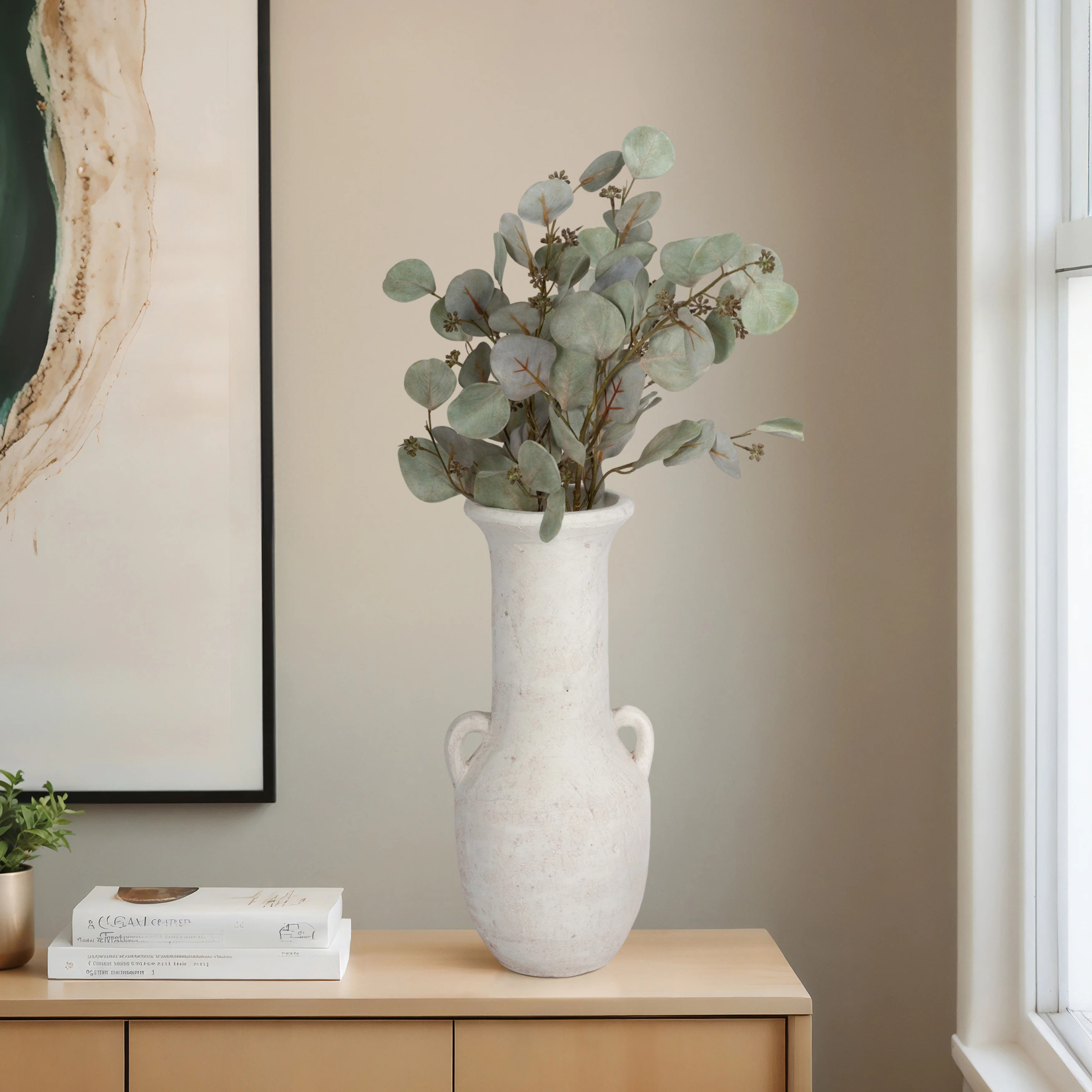 Vase Pottery Terracotta Dual-Handled Casual Decor for Home Office Bedroom Living Room Display - 1... | Wayfair North America