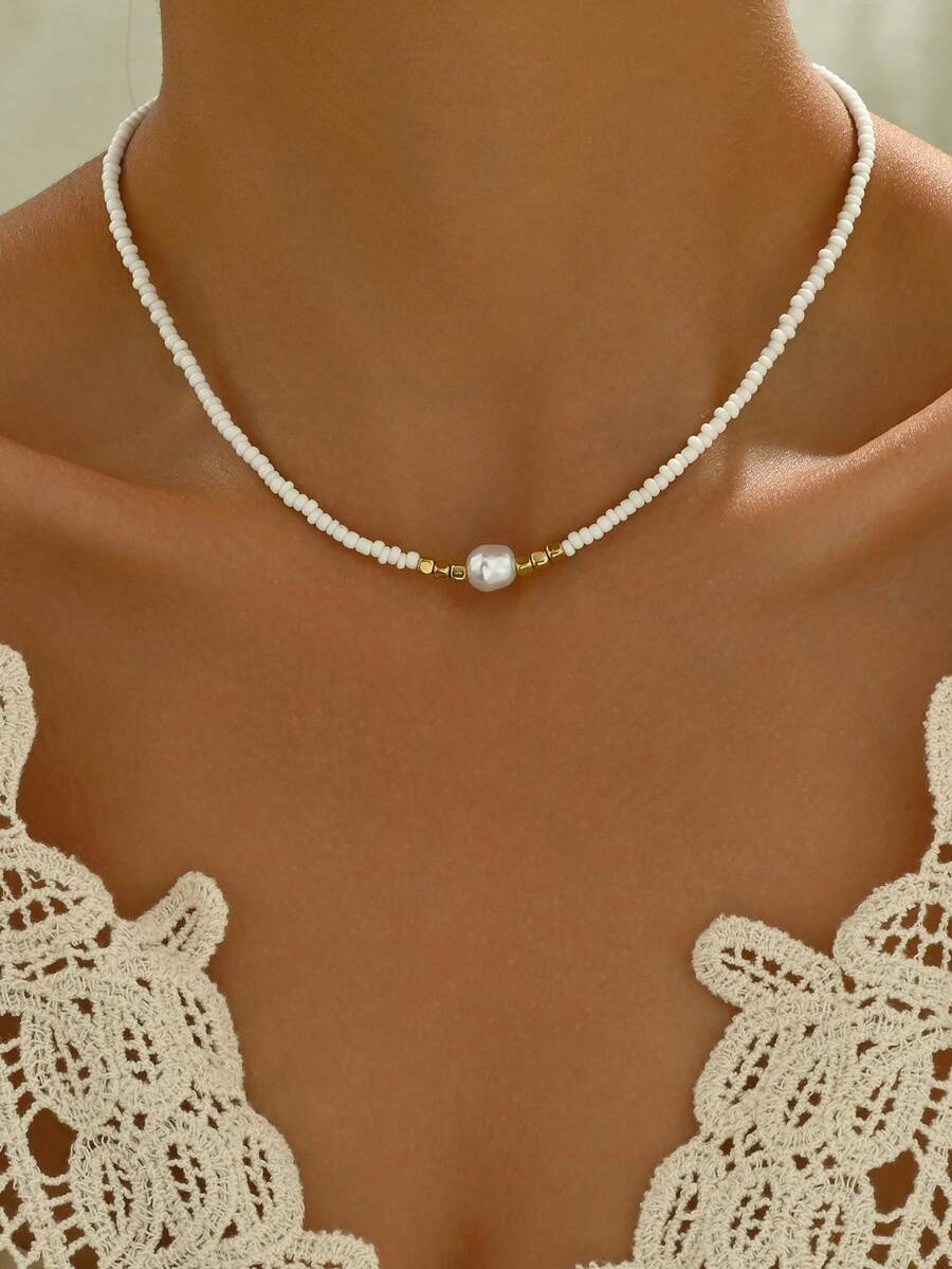1pc Minimalist Classic Multi-Color Beaded Choker Necklace, Suitable For Women's Party And Daily W... | SHEIN