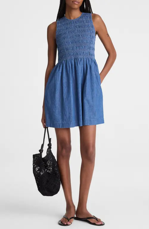 Madewell Melody Smocked Denim Minidress in Cove Wash at Nordstrom, Size Small | Nordstrom