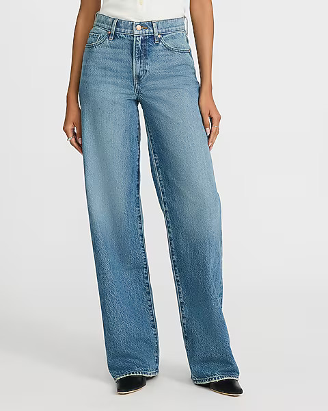 High Waisted Light Wash 50/50 Rigid Stretch Wide Leg Jeans | Express