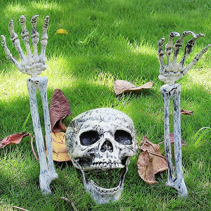 Realistic Halloween Skeleton Stakes Decorations, 3Pcs Groundbreakers Skull Head Skull Arms with S... | Amazon (US)