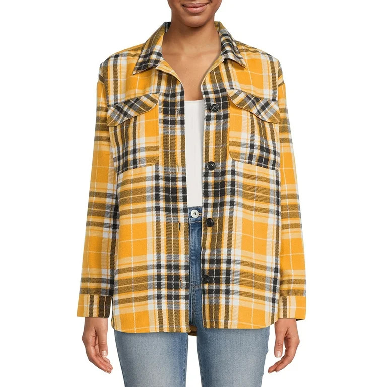 No Boundaries Junior's Plaid Shacket - Walmart.com | Walmart (US)