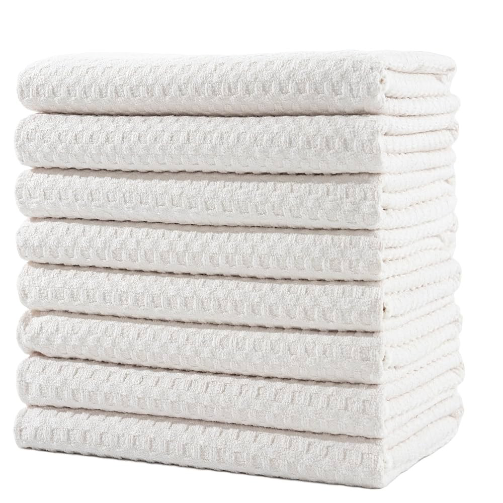 POLYTE Ultra Premium Microfiber Kitchen Dish Hand Towel Waffle Weave, 8 Pack (16x28 in, Off White... | Amazon (US)