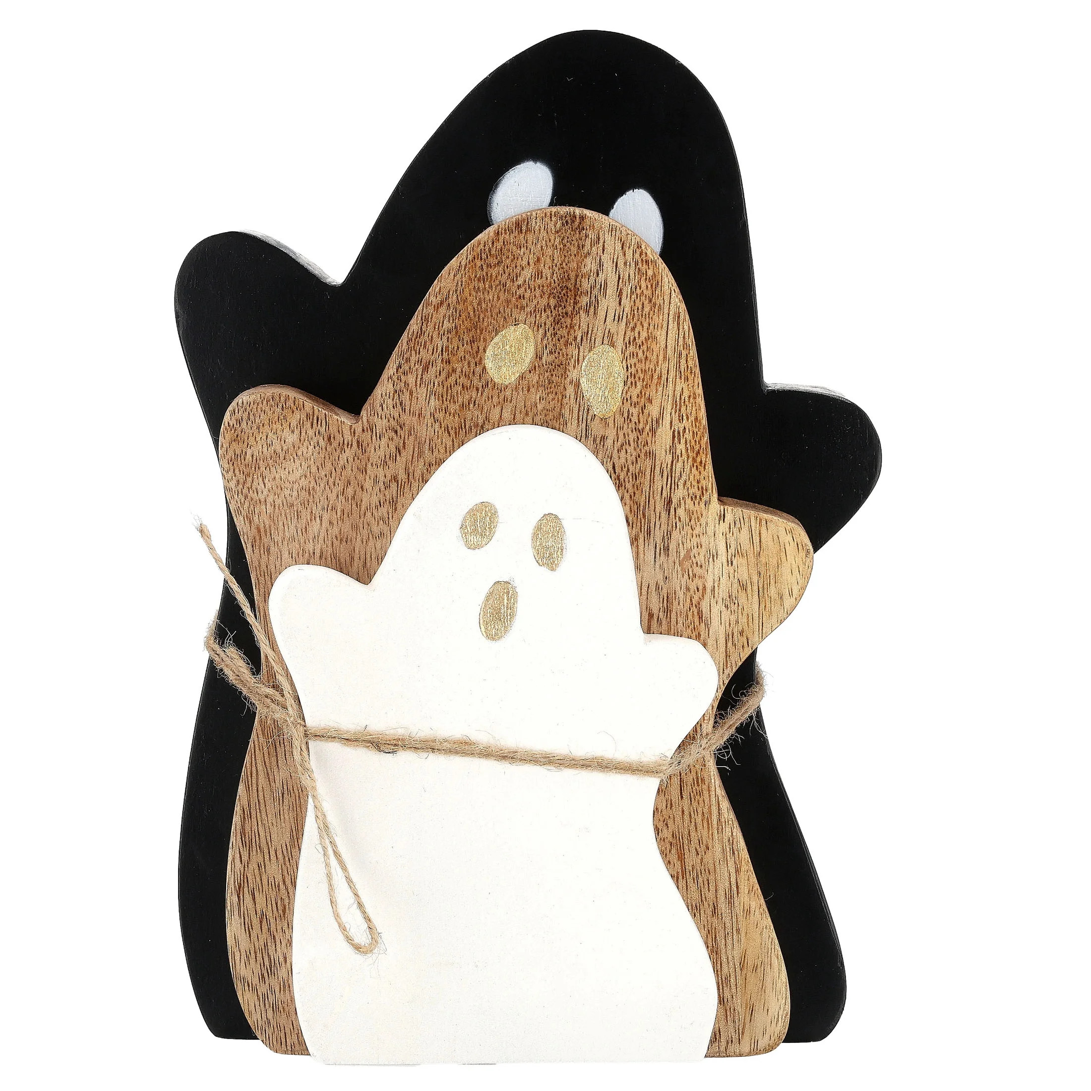 Wooden Ghost Decoration Set, Black/Natural/White, 3 Pieces, Halloween by Way To Celebrate | Walmart (US)