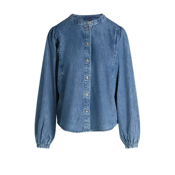 Scoop Women's Cotton Denim Shirt with Blouson Sleeves, Sizes XS-XXL | Walmart (US)