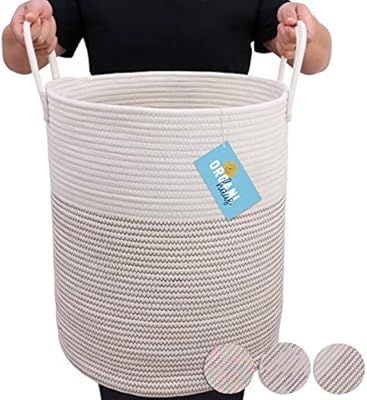 OrganiHaus Cotton Rope Basket in Brown and Off-White | Extra Large Blanket Storage Basket for Liv... | Amazon (US)