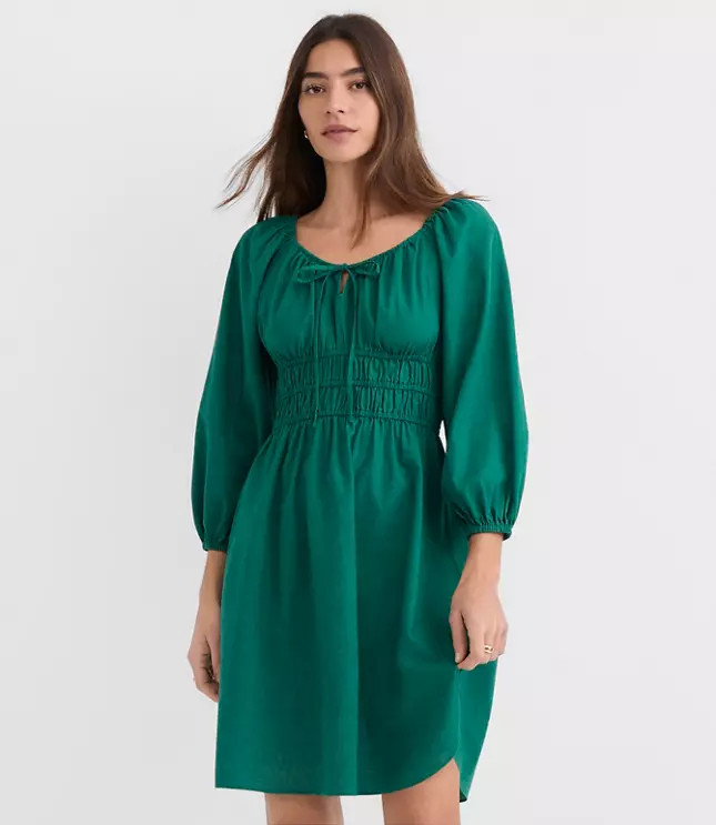 Linen Cotton Smocked Mini Dress | LOFT