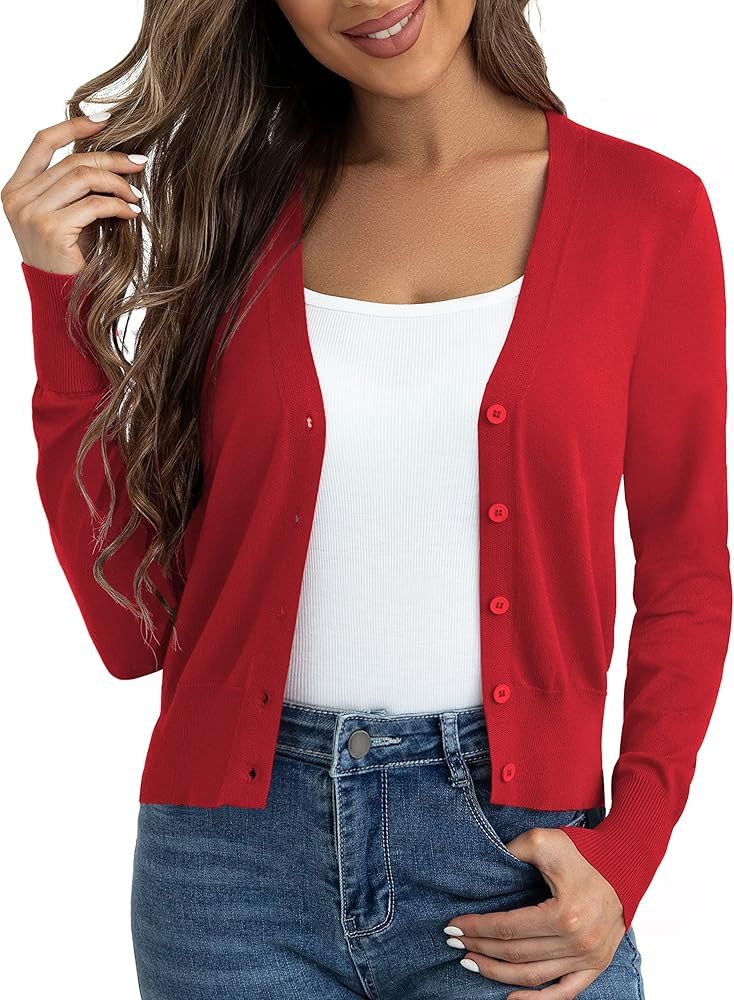 Ahlaray Women's Cropped Cardigans Sweaters Button Down Open Front Bolero Shrugs for Dresses, S-XL | Amazon (US)