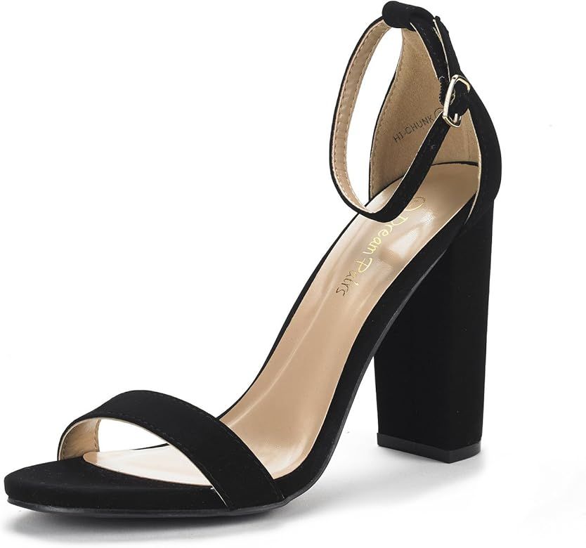 Amazon.com | DREAM PAIRS Women's Hi-Chunk Black Suede High Heel Pump Sandals - 7.5 M US | Heeled ... | Amazon (US)