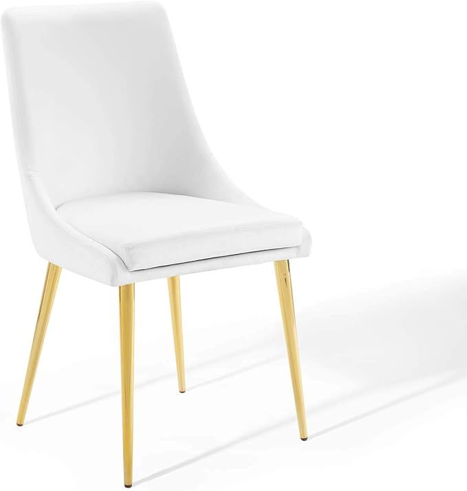 Modway Viscount Performance Velvet Dining Side Chair with Gold Stainless Steel Legs in White | Amazon (US)