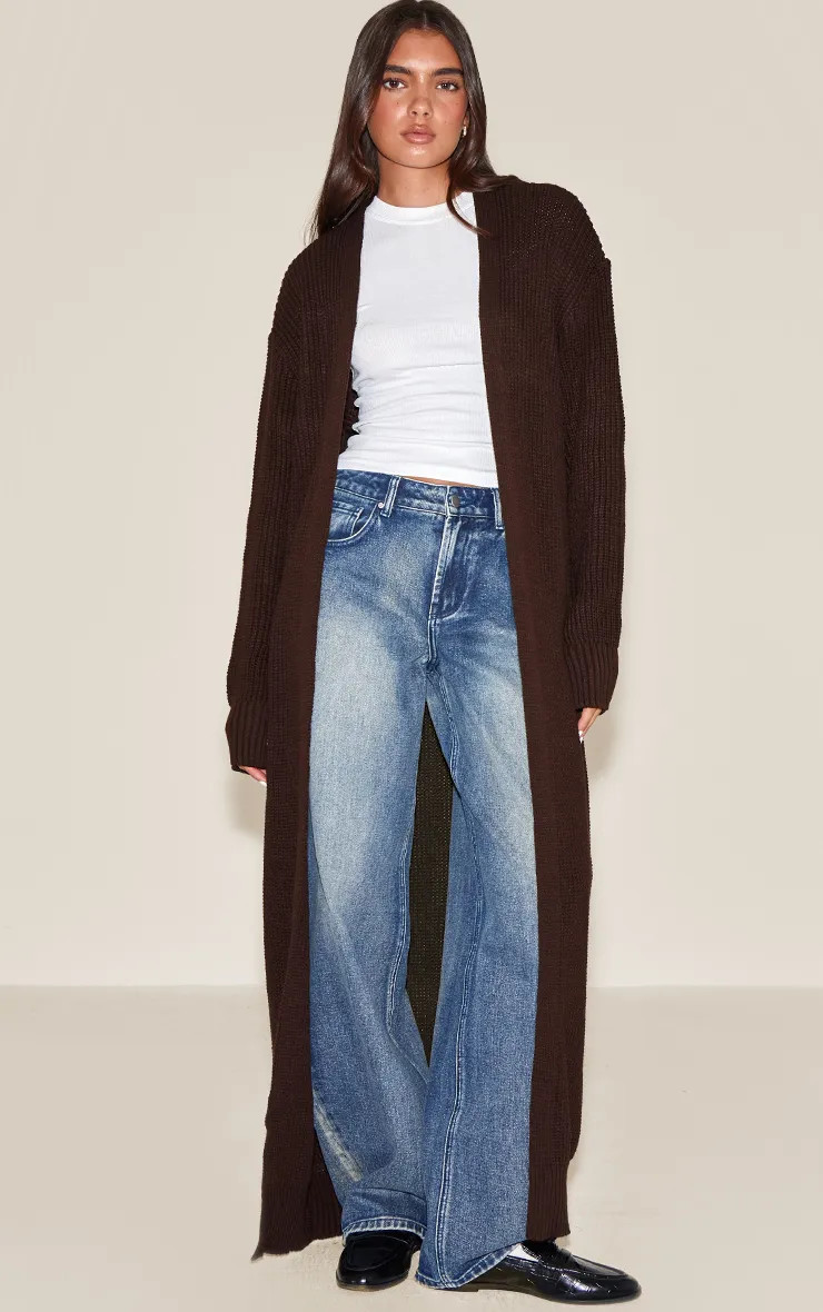 Chocolate Maxi Style Knitted Cardigan | PrettyLittleThing USA | PrettyLittleThing US