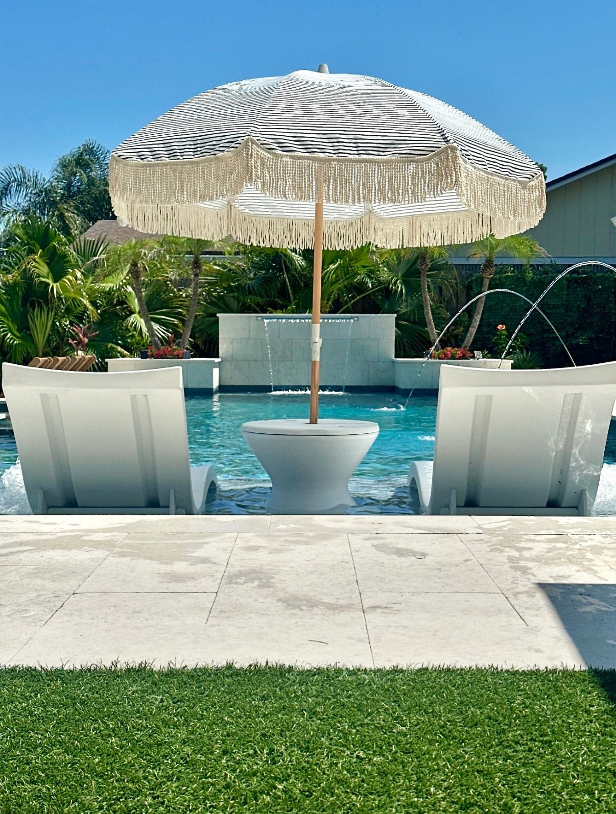 Pool furniture ledge lounger umbrella tassels fringe summer backyard decor outdoor living 

#LTKSeasonal #LTKHome #LTKSaleAlert