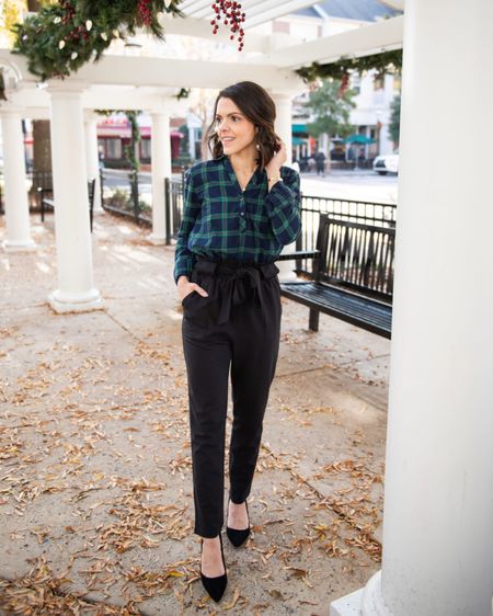 Past Holiday looks I love: linked up to date avail options to recreate | plaid button up, paperbag pant, kitten heel pump 

#LTKHoliday #LTKstyletip