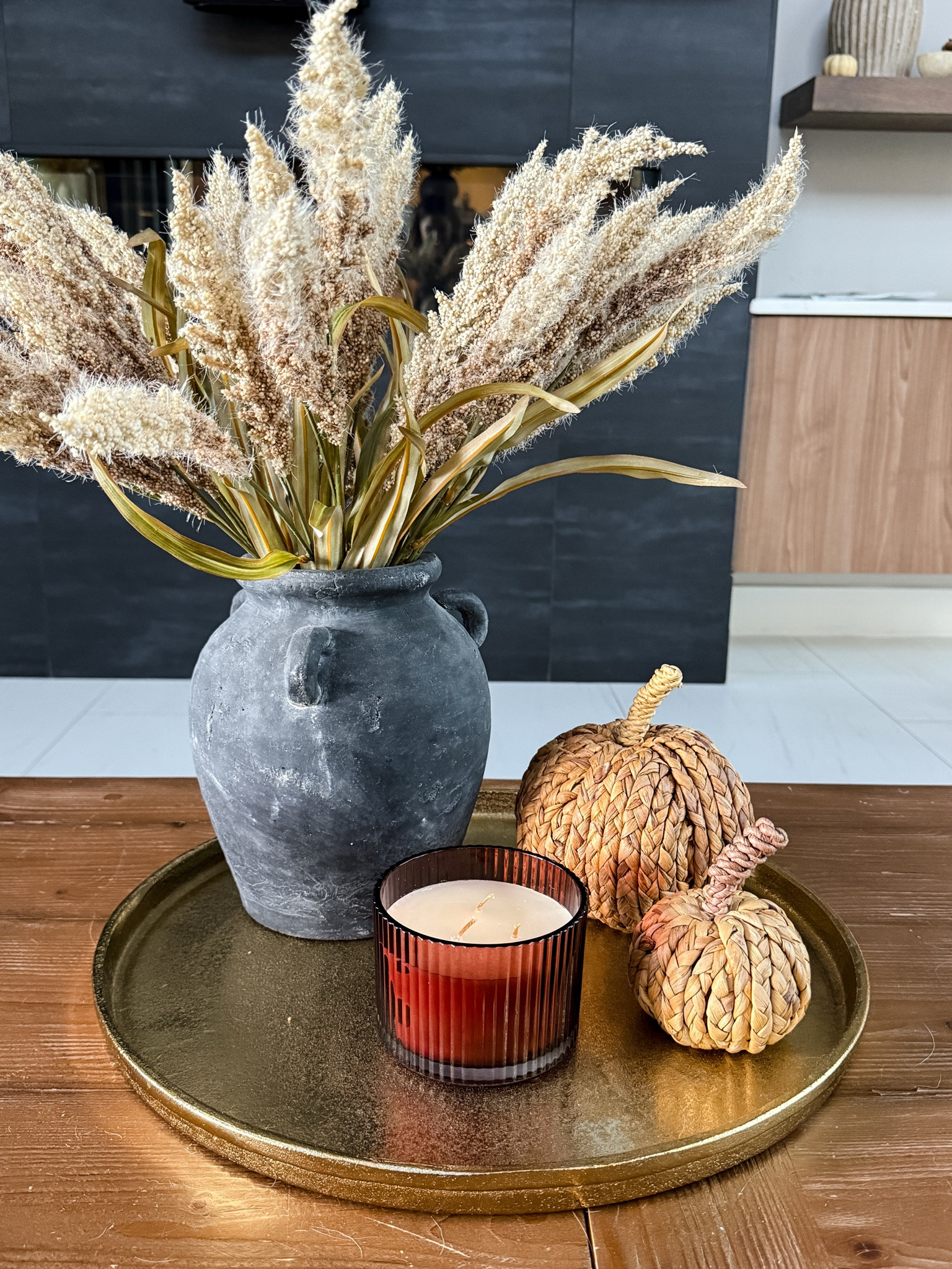 Simple fall centerpiece with pampas grass, woven pumpkins + a cozy candle 🍂🤎 #FallDecor #HomeDecor

#LTKdayinmylife #LTKSeasonal #LTKHome