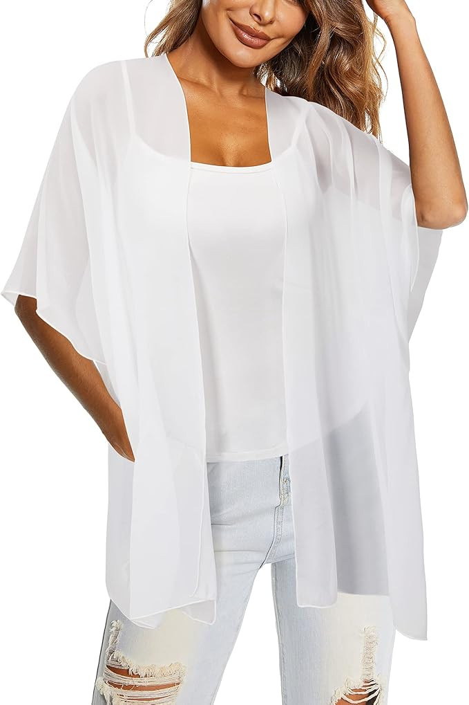 Newshows Women's Summer Kimono Cardigan Floral Sheer Chiffon Casual Loose Open Front Beach Swimwe... | Amazon (US)