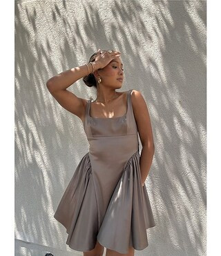 Addison Satin Square Neck A-Line Drop Waist Mini Dress | Dillard's