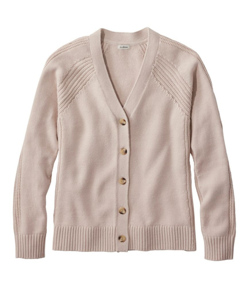 Women's Mariner Shaker Sweater, V-Neck Cardigan Sweater Stone Medium, Cotton L.L.Bean | L.L. Bean