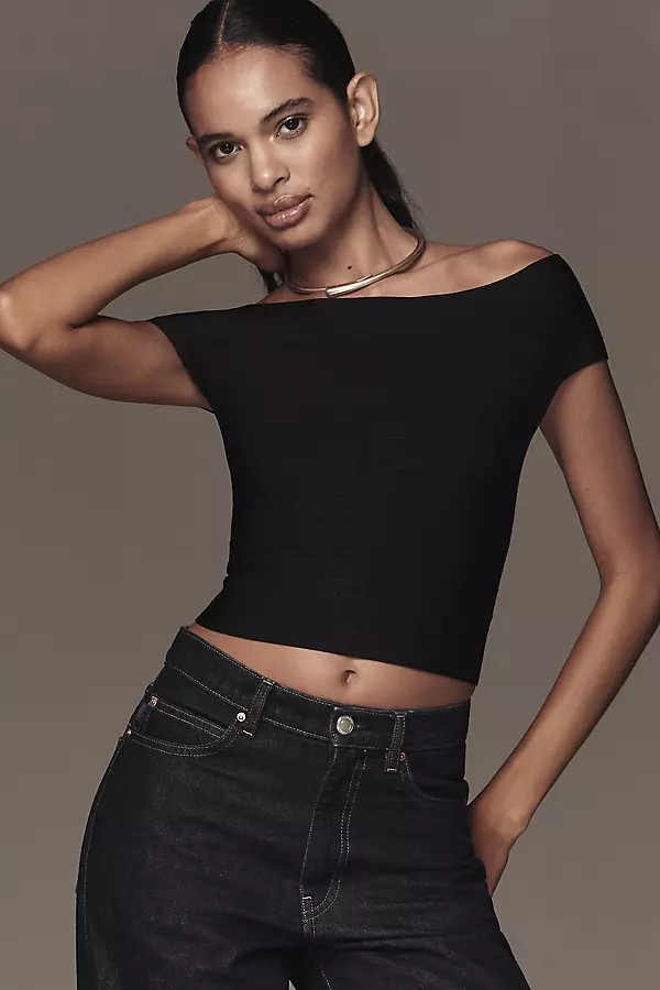Off-The-Shoulder Bandage Cropped Sweater | Anthropologie (US)