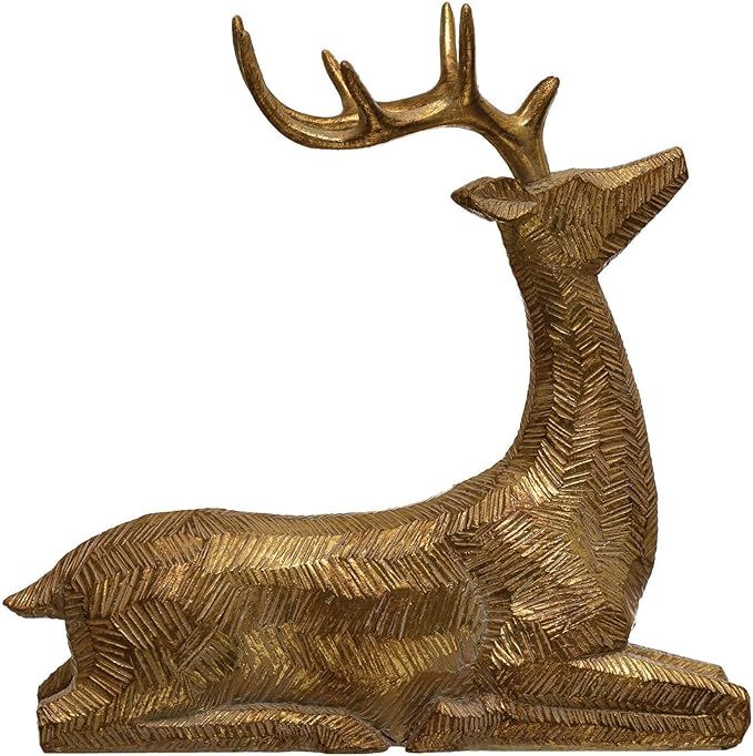 Creative Co-Op L x 8-1/2"H Resin Sitting Deer, Gold Finish Figures and Figurines, Multi | Amazon (US)
