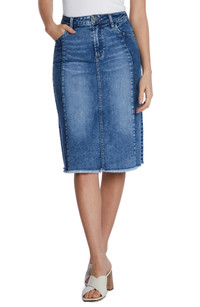 Click for more info about Two-Tone Raw Hem Denim Skirt