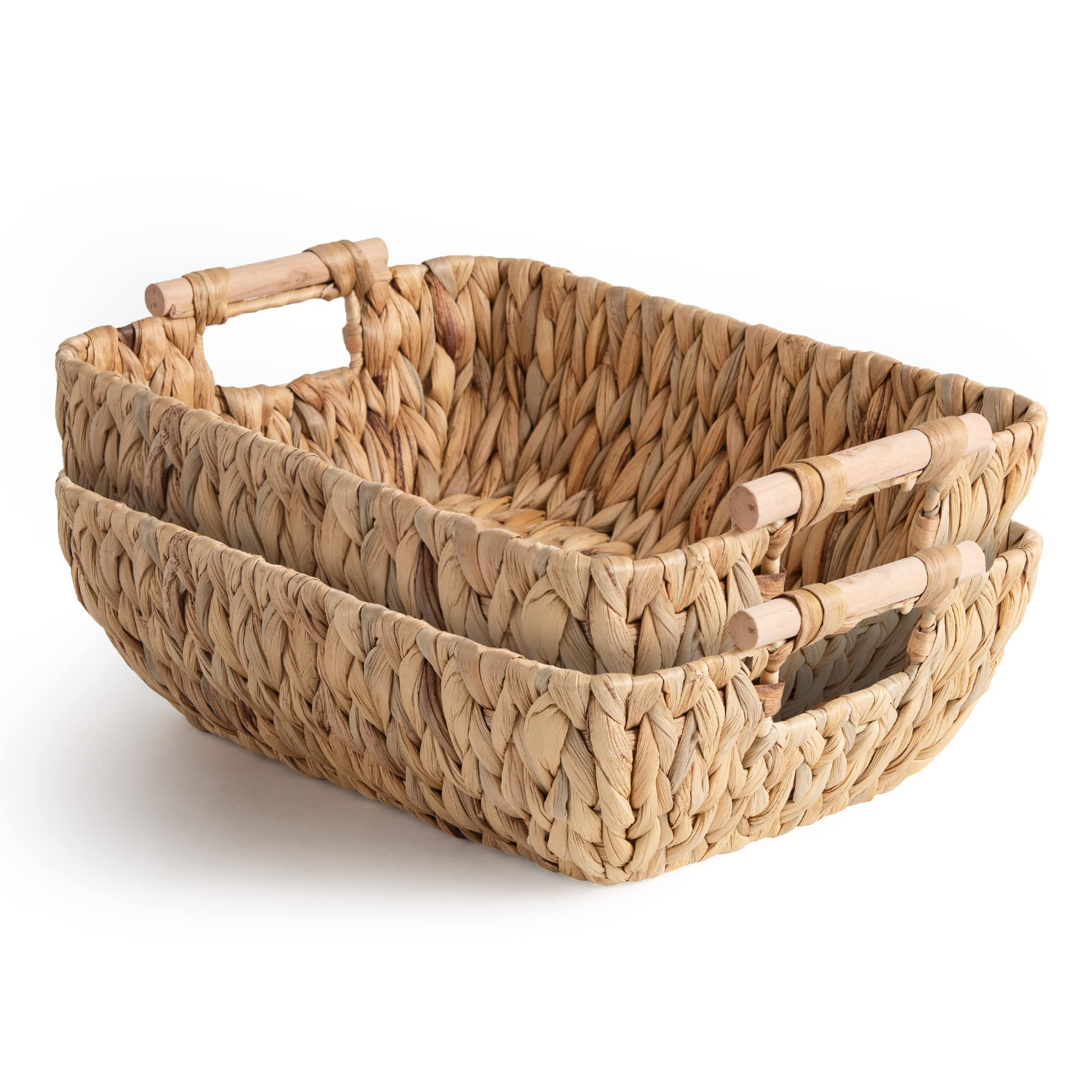StorageWorks Hand-Woven Large Storage Baskets with Wooden Handles, Water Hyacinth Wicker Baskets for | Amazon (US)