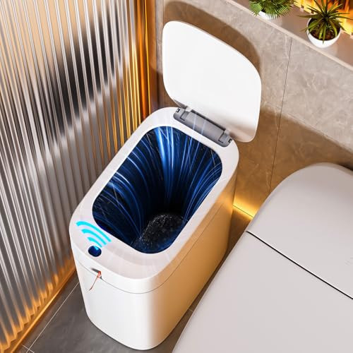 funest Bathroom Trash Can with Lid, Automatic Motion Sensor Trash Can, 3.5 Gallon Garbage Can, Type-C Rechargeable, Bag-Holding Design, One-Pull Auto Packing, Quiet-Close Hinge for Bedroom, Office | Amazon (US)