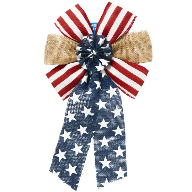 Way To Celebrate Faux Burlap Blue Tan Bow, 19.5IN | Walmart (US)