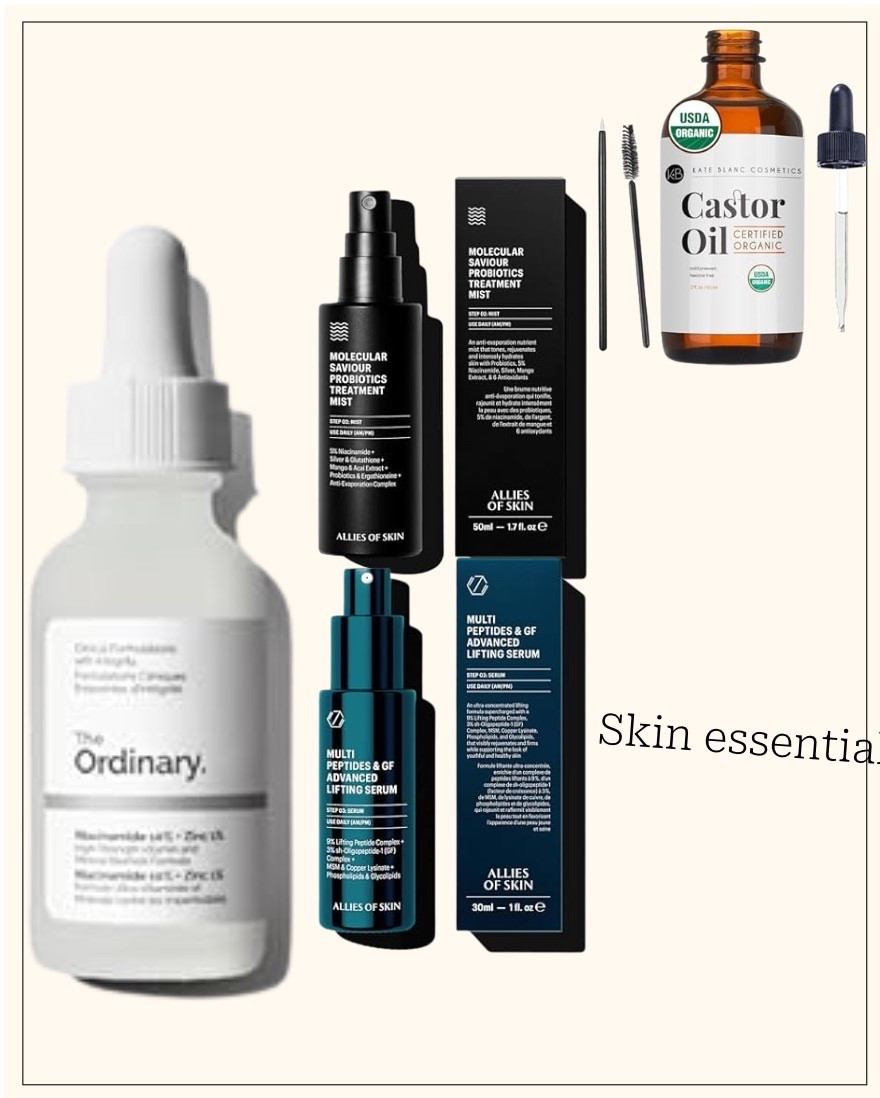 Skin essentials for daily use! One tightens, one hydrates, one makes you super dewy, and caster saves lives anti inflammatory, hair growth, and so much more 