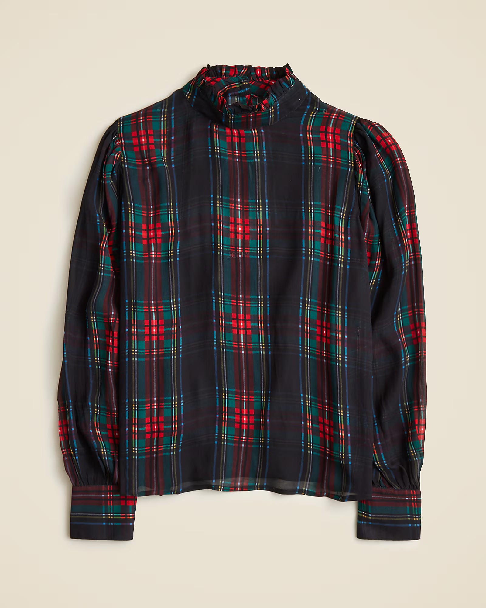 Ruffleneck top in Stewart tartan chiffon | J. Crew US