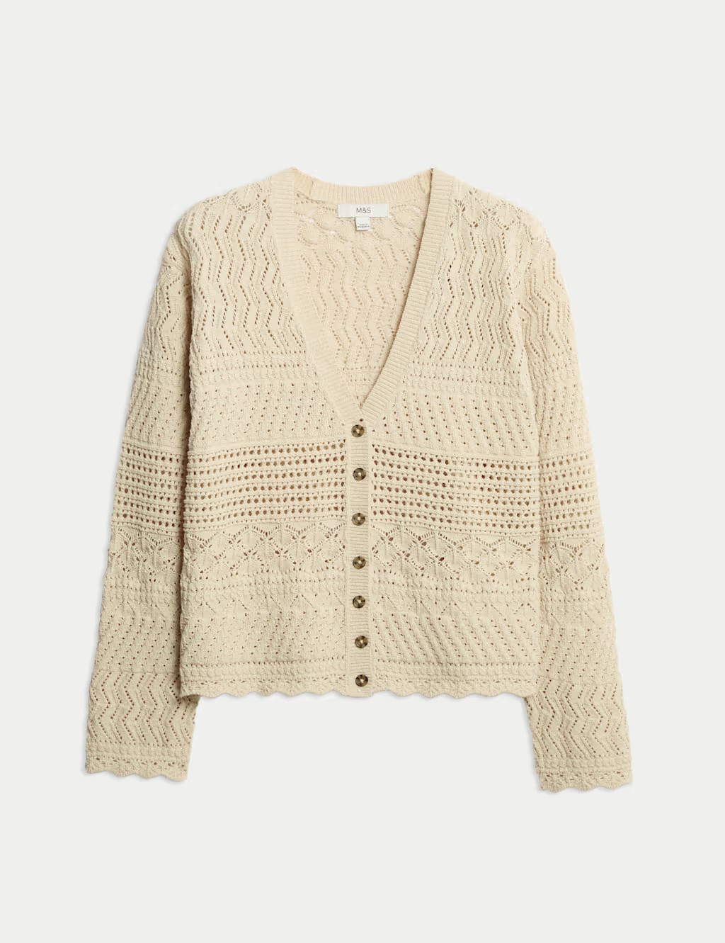 Cotton Blend Pointelle V-Neck Button Front Cardigan | Marks & Spencer (UK)