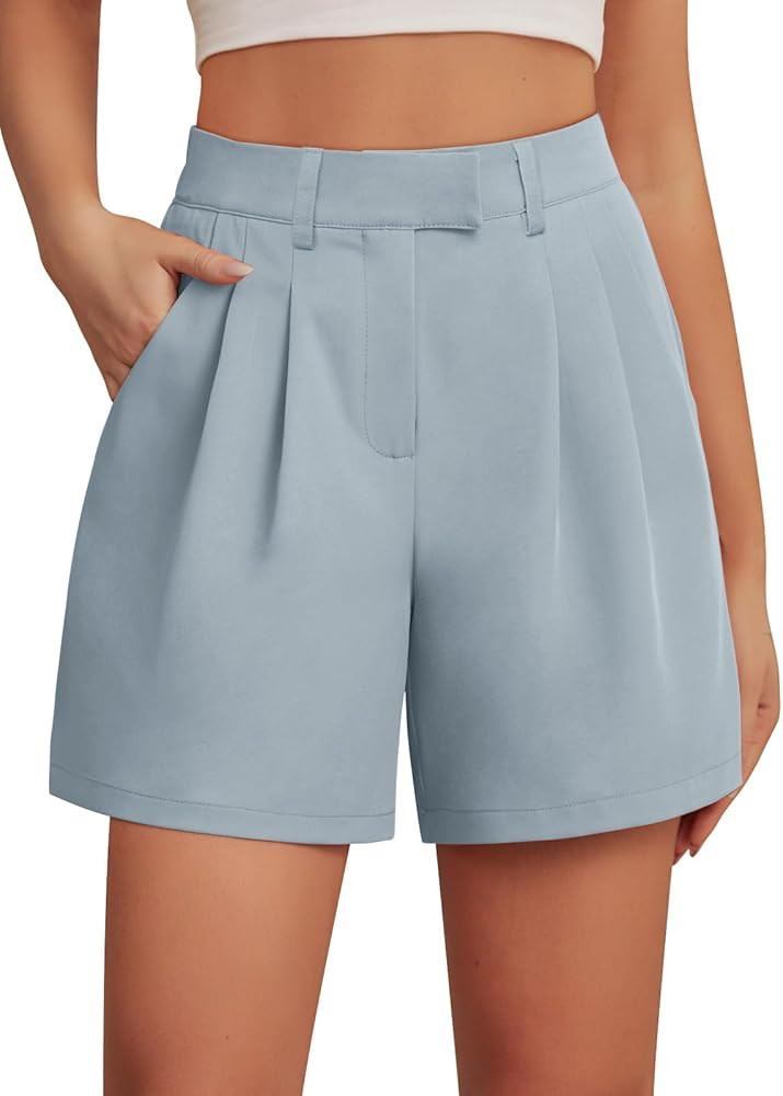 Feiersi Womens Casual Elastic Waist Wide Leg Suit Tailored Shorts Summer Dressy Work Shorts with ... | Amazon (US)