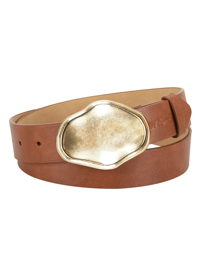 Jessica Simpson Women's Sculpted Gold Plaque Buckle Leather Belt for Dresses, Skirts or Blazers | Walmart (US)