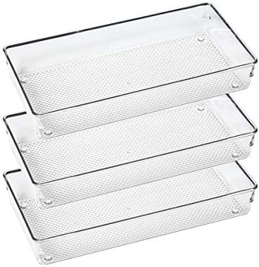 Click for more info about 3 Pack Clear Plastic Drawer Organizer Tray Cutlery Utensil Makeups Drawer Organizers 12" X 6"
