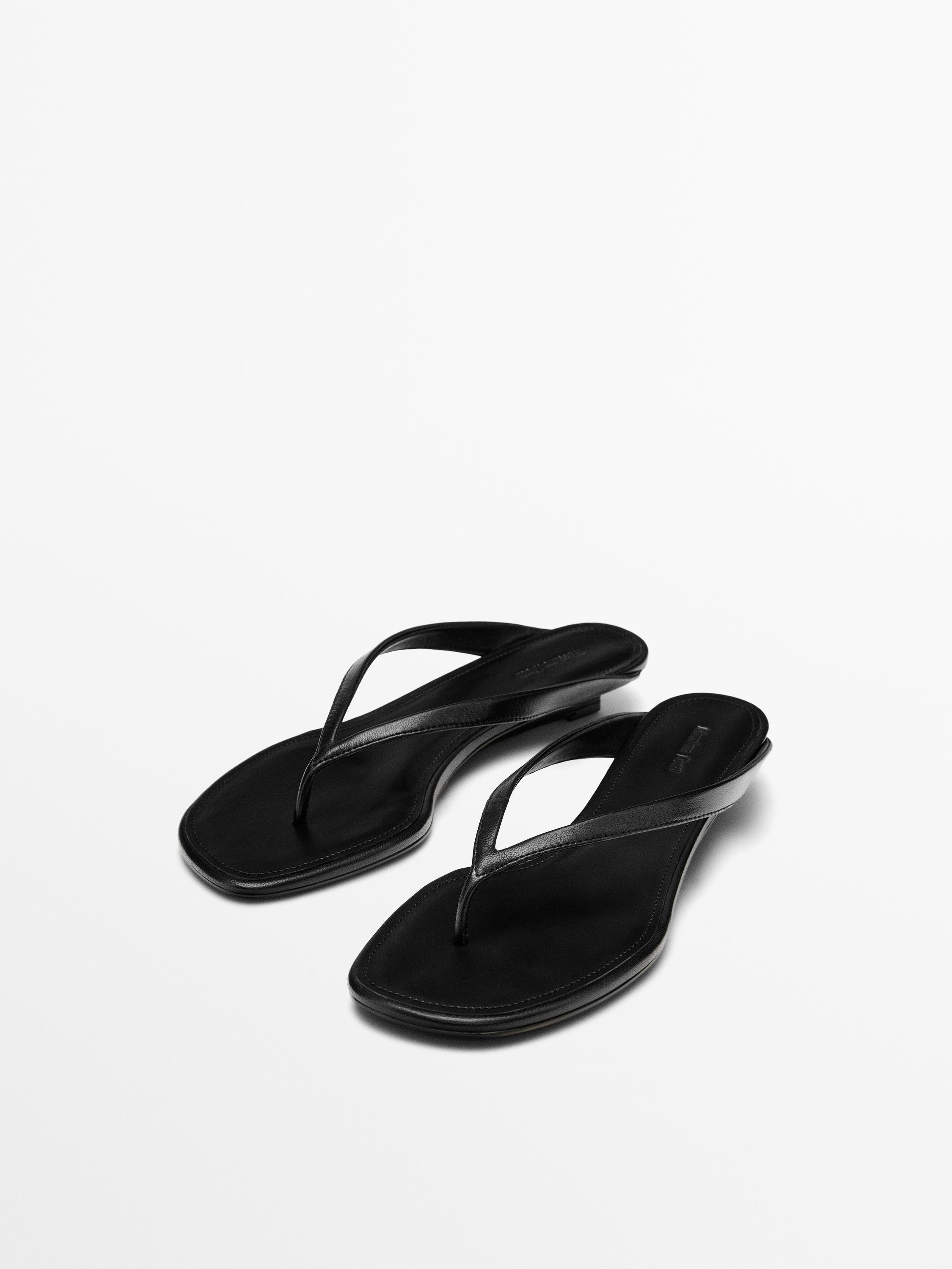 Mid-heel sandals with toe divider | Massimo Dutti UK