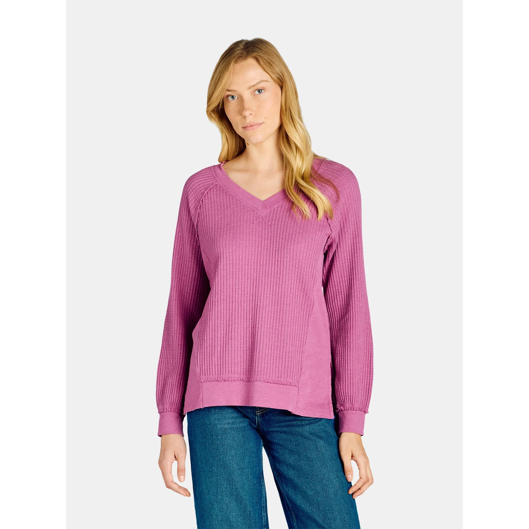 Time and Tru Women's Waffle Knit Sweatshirt, Sizes XS-XXXL | Walmart (US)