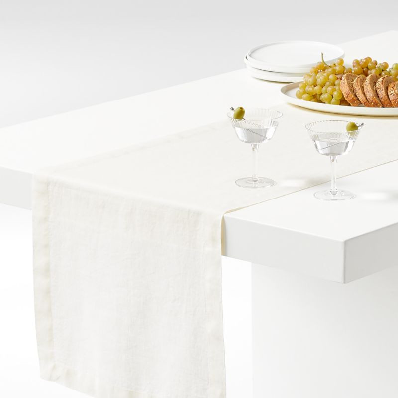 Marin Arctic Ivory EUROPEAN FLAX -Certified Linen Runner + Reviews | Crate & Barrel | Crate & Barrel