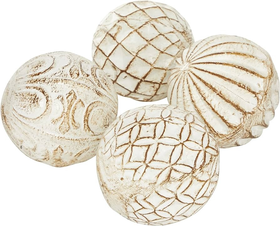 Deco 79 Ceramic Handmade Carved Orbs & Vase Filler with Varying Patterns, Set of 4 4"W, 4"H, Whit... | Amazon (US)
