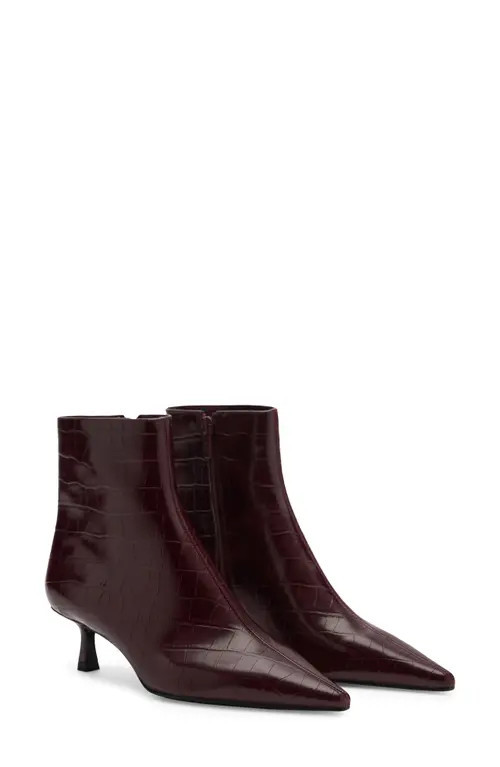 MANGO Croc-Embossed Ankle Boot in Burgundy at Nordstrom, Size 6.5Us | Nordstrom