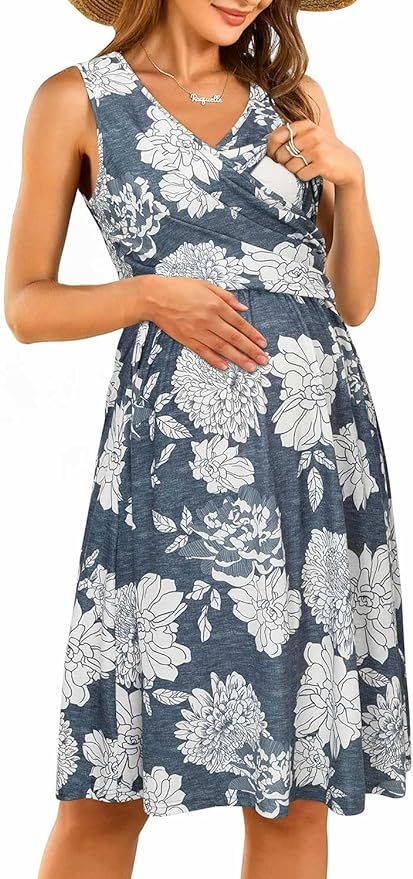 OUGES Womens 2023 V-Neck Sleeveless/Long Sleeve Maternity Dresses Nursing Breastfeeding Baby Show... | Amazon (US)