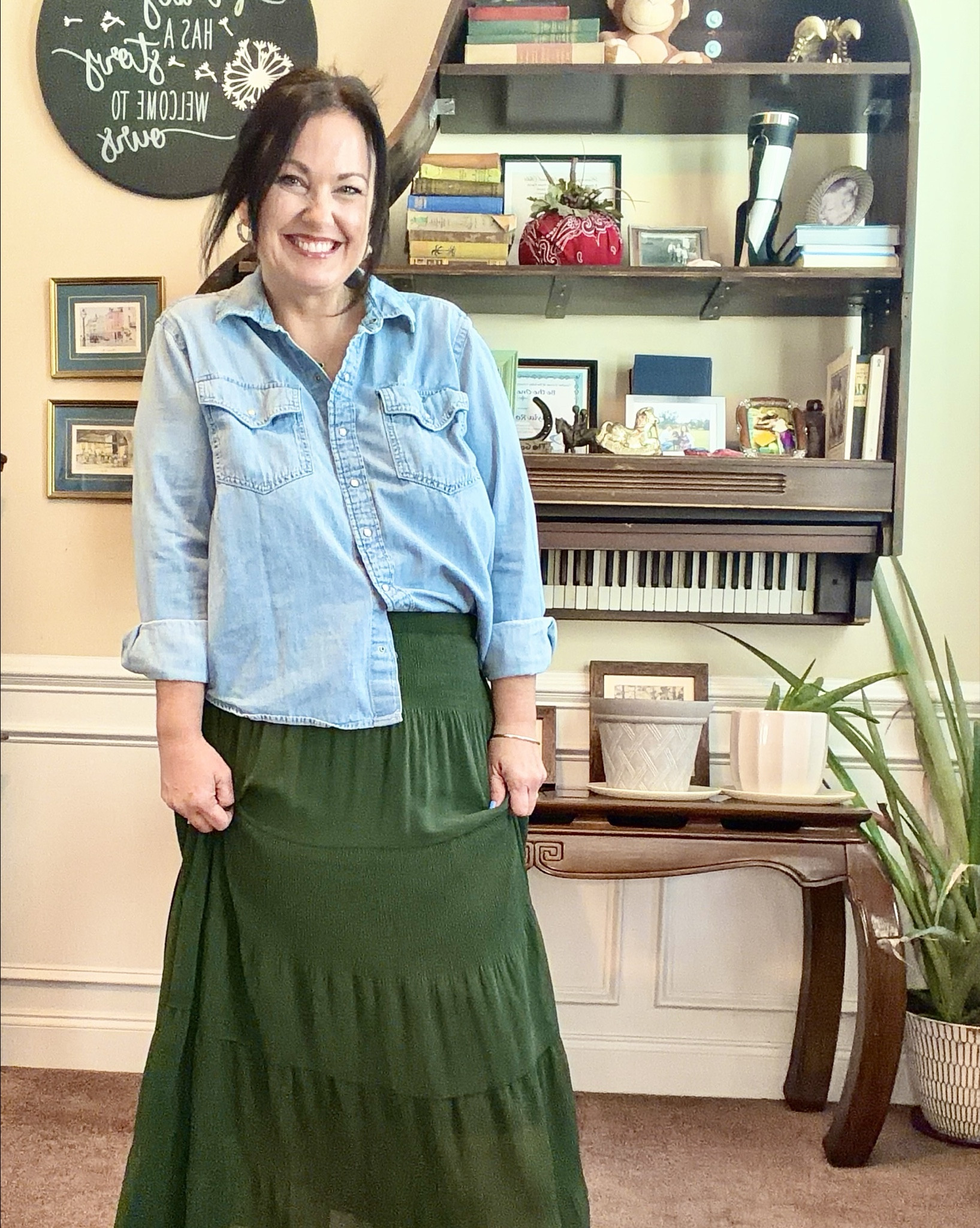 Denim and a green maxi 💚☘️🫶🏼

#LTKOver40 #LTKmomlife #LTKMidsize