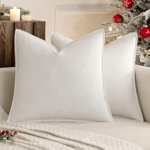 MIULEE Pack of 2 Pure White Pillow Covers 20x20 Inch Decorative Couch Throw Pillow Covers Linen Cushion Covers Set Modern Farmhouse Home Decor for Sofa Living Room Bed | Amazon (US)
