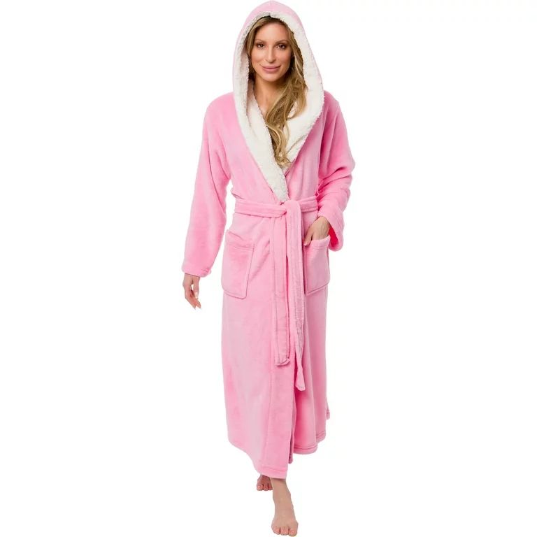 Silver Lilly Women's Full Length Plush Hooded Bath Robe w/ Sherpa Collar | Walmart (US)