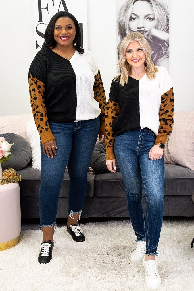 I Have A World To See Black/Brown/Ivory Printed Sleeves Sweater Top - T2098LE | Tee for the Soul