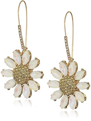 Betsey Johnson (GBG) Women's Pave Daisy Flower Long Drop Earrings, Yellow, One Size | Amazon (US)