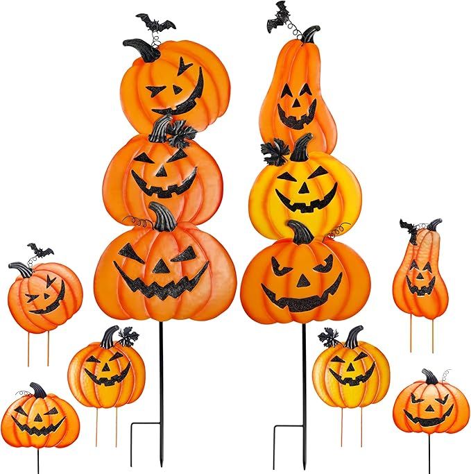 Juegoal 2 Pack Halloween Garden Stakes, Stacked Metal Pumpkins Jack-o-Lantern Lawn Decor, Yard Si... | Amazon (US)