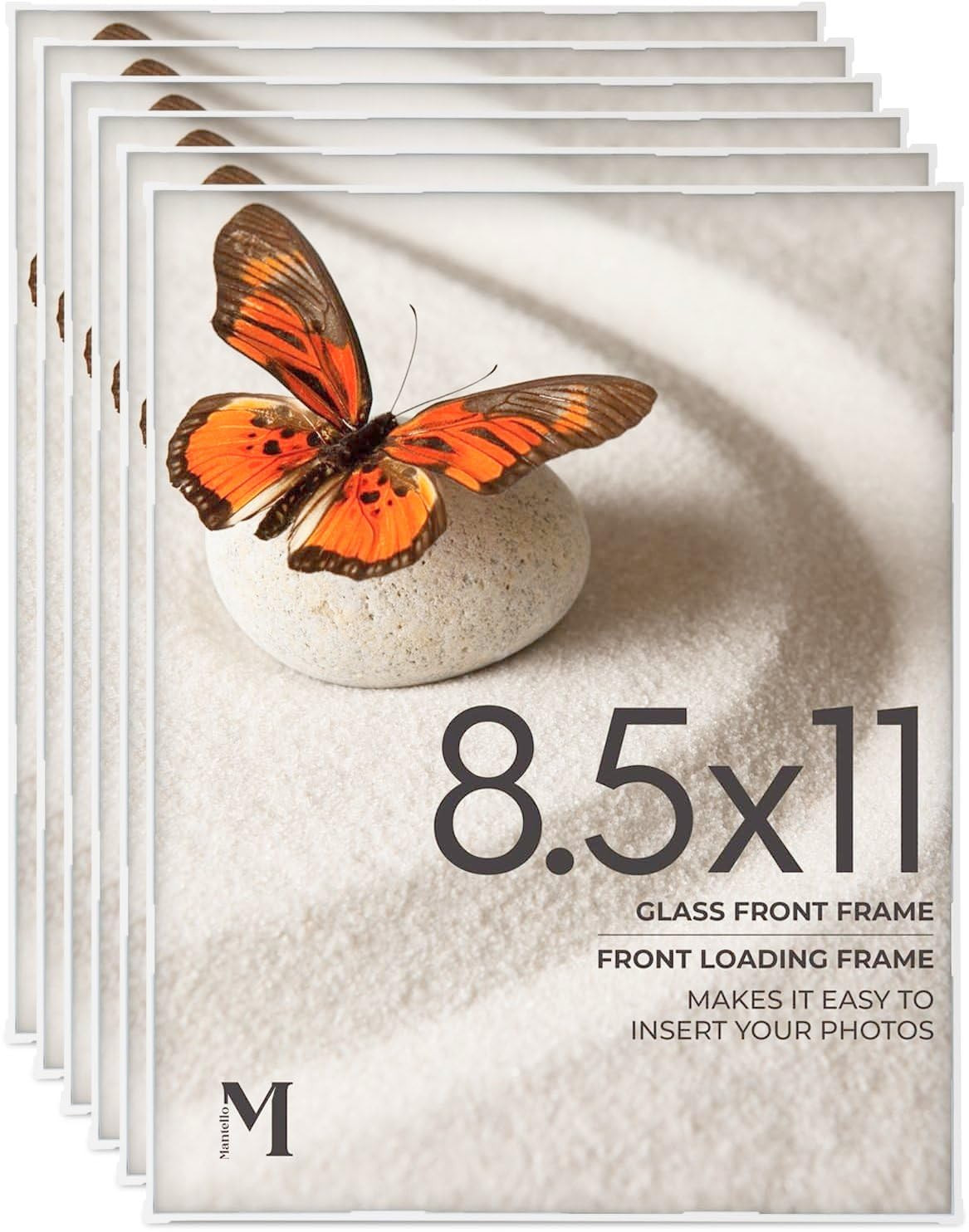 MANTELLO ESSENTIALS Front Loading White Picture Frame 8.5x11 - Set of 6 - Table Desk Wall hanging... | Amazon (US)