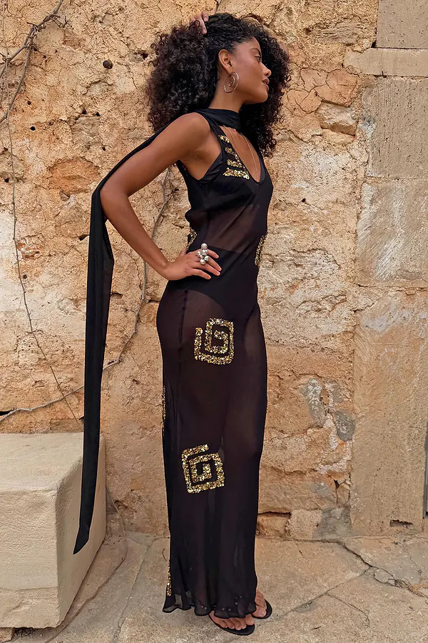 Black & Gold Simona Dress Petite | Never Fully Dressed US